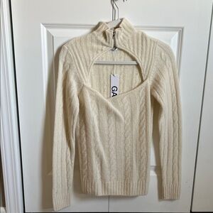 NWT Ganni  Cable-Knit Cutout Wool Sweater